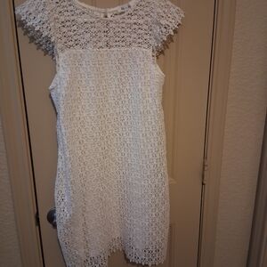 She + Sky White Crochet Cap-Sleeve Mini Dress